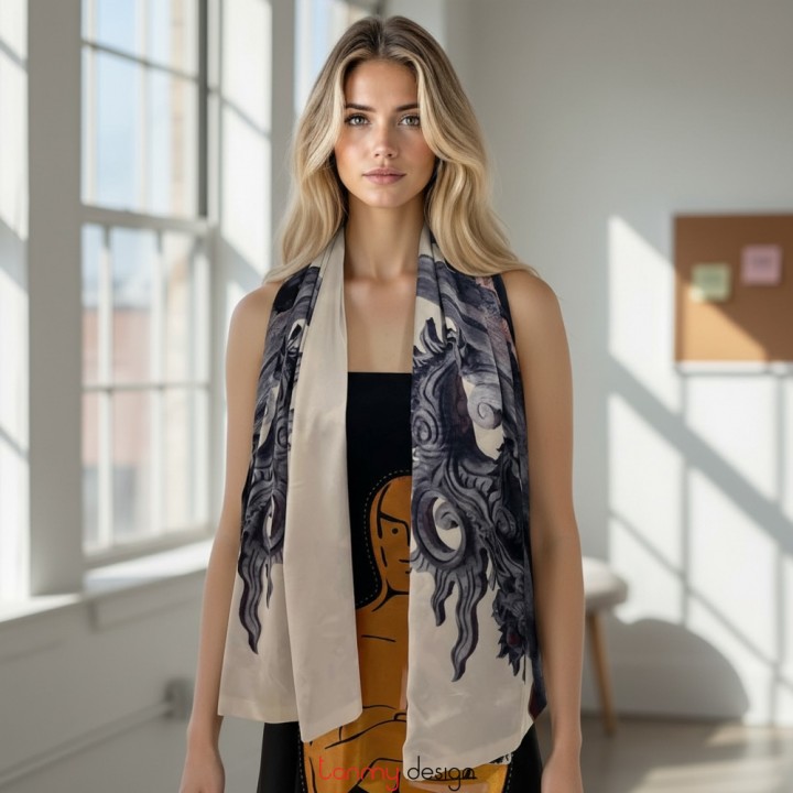 Khăn digital HNSS20.01 đen và trắng ( 2 mặt )